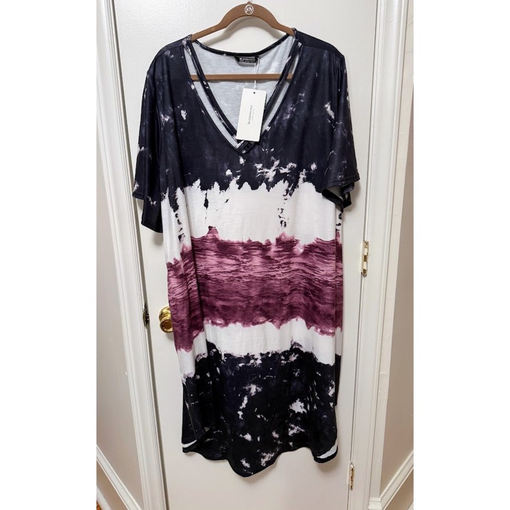 Bloom Chic Tie Dye Crisscross‎ V Neck Tunic Dress Plus Size 22 24